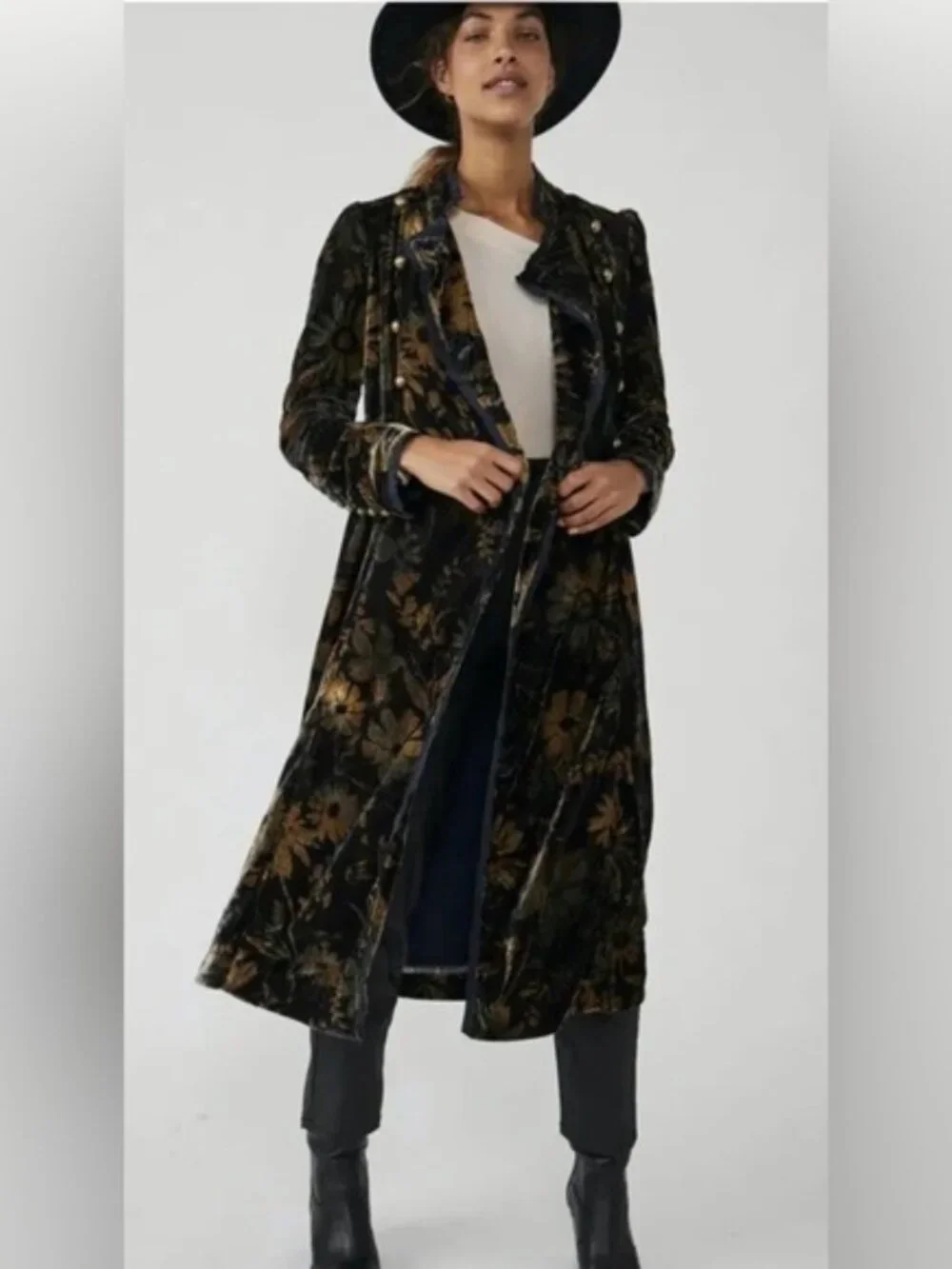NWOT Gorgeous Free People Hazel Puff Shoulder Velvet Duster Coat. S - Picture 3 of 14